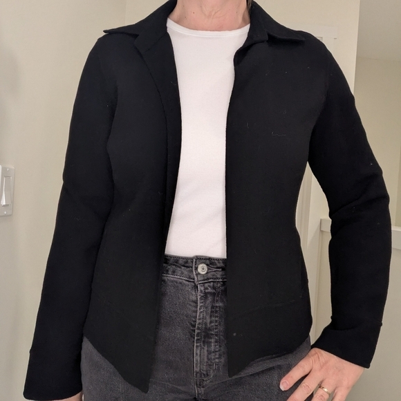 Linda Allard Ellen Tracy Jackets & Blazers - Linda Allard Ellen Tracey Black Wool Open Cardigen Blazer Size 12